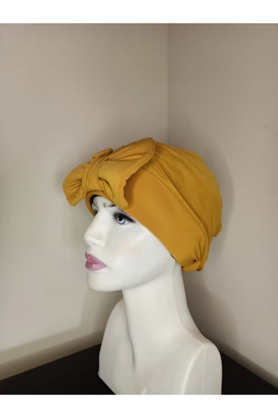 Kadın Tesettür Çift Taraflı Fiyonklu Bone Hardal - Resim 2