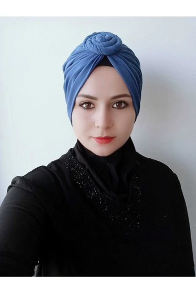 Kadın Burgu Düğüm Bone Açık Mavi - Resim 4