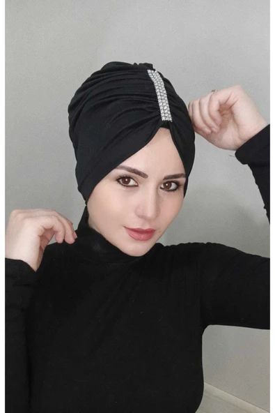 Kadın Trend Bone Büzgülü Taş Detay Siyah - 2
