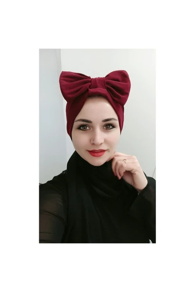 Kadın Tesettür Fiyonklu Çift Taraflı Bone Bordo