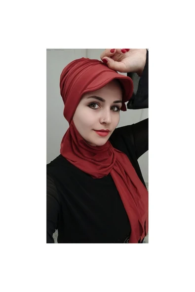 Kadın Tesettür Fiyonk Detay Şapka Şal Bone Kiremit - 2