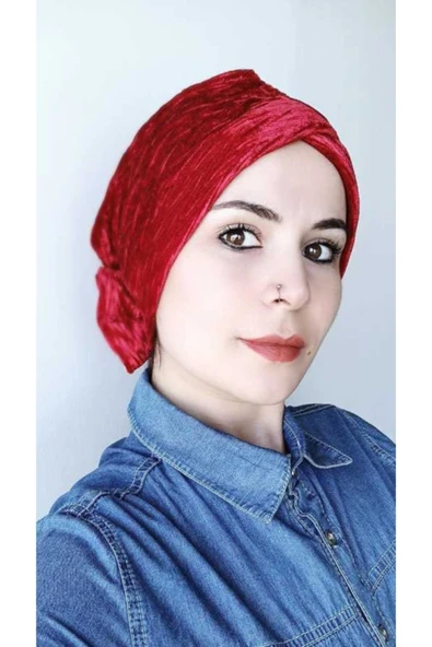 Kadın Bordo Kadife Fiyonklu Bone - Resim 4