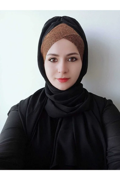 Kadın Tesettür Tek Bantlı Simli Hazır Trend Şal Siyaha Bakır ürün görseli