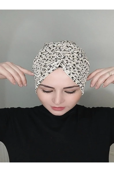 Kadın Trend Büzgülü Bone Krem - Resim 3