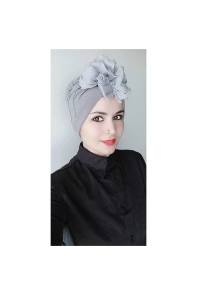 Kadın Tesettür Şerit Detay Çift Taraflı Bone Gri ürün görseli