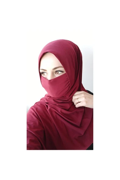 Kadın Maskeli Şal Bordo - 2