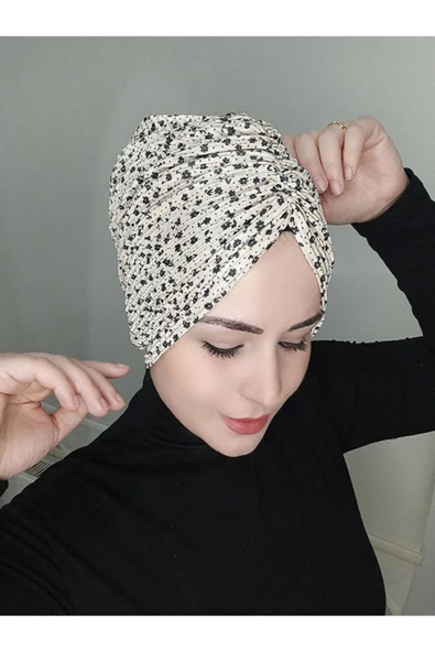 Kadın Trend Büzgülü Bone Krem - Resim 2