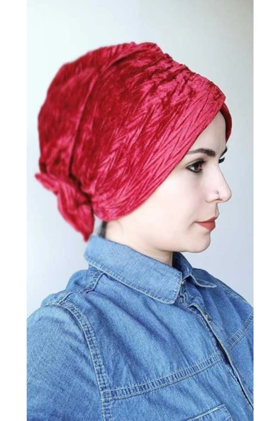 Kadın Bordo Kadife Fiyonklu Bone - Resim 2