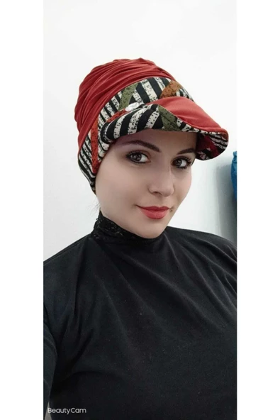 Kadın Desenli Toka Detay Şapka Bone Mor