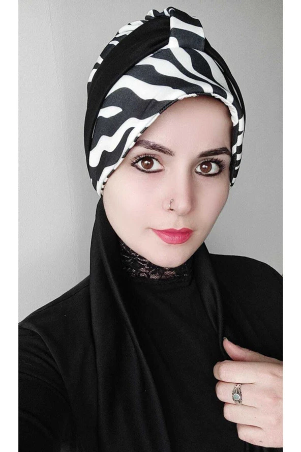 Kadın Atkılı Zebra Şapka Bone - Resim 2