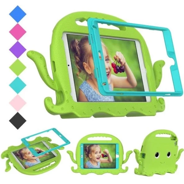 İpad 5-9 Ahtapot Tutmalı Yumuşak Standlı Silikon Çocuk Tablet Kılıfı - Resim 4