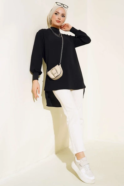 Yaka Kol Ribanalı Tunik Siyah - Resim 2