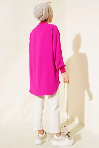 Yaka Kol Ribanalı Tunik Fuşya - Resim 3