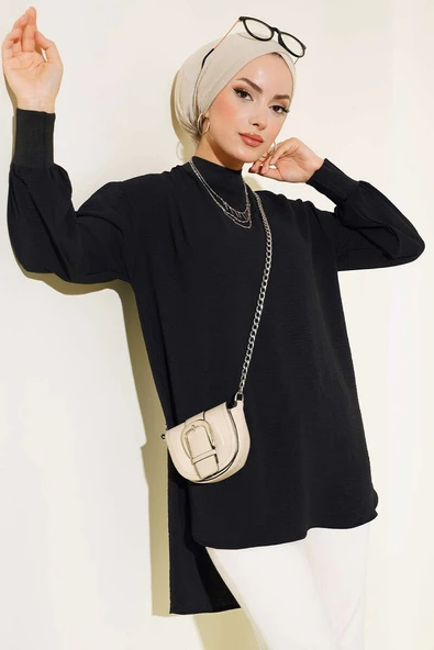 Yaka Kol Ribanalı Tunik Siyah ürün görseli 1