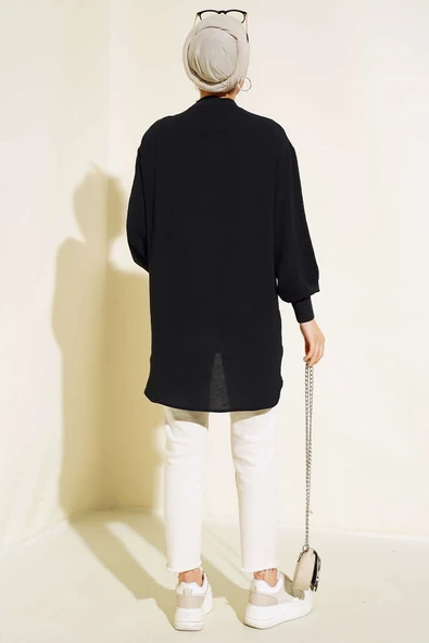 Yaka Kol Ribanalı Tunik Siyah - Resim 3