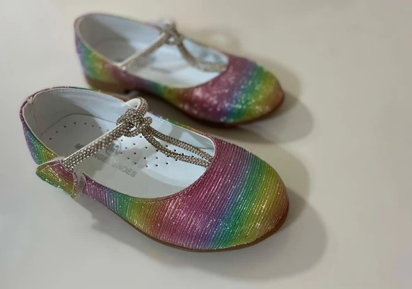 Kız Çocuk Gökkuşaklı Cırtlı Babet