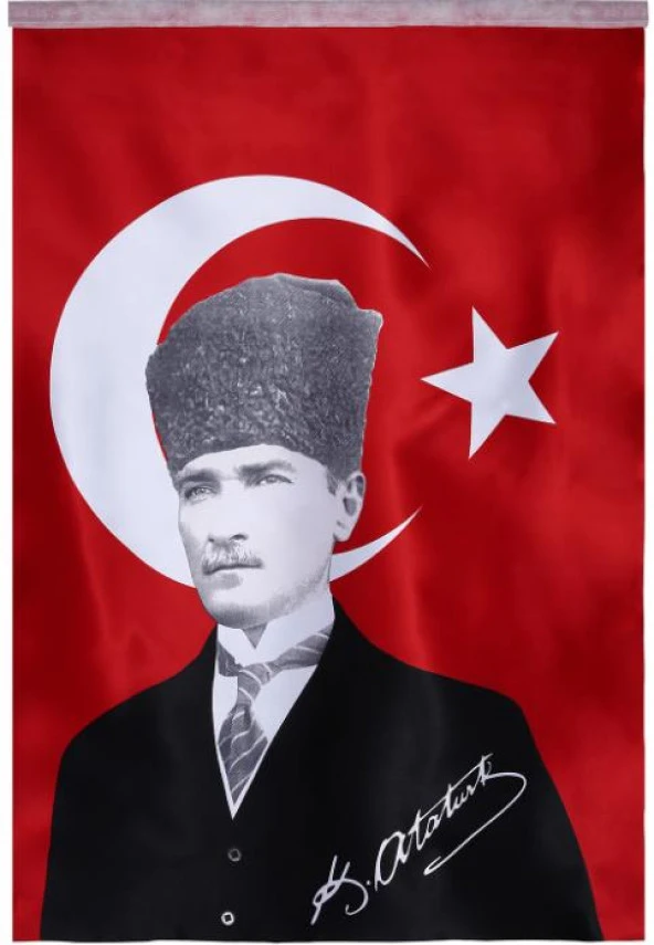 Türk Bayrağı Kalpaklı Atatürk Posterli Saten Türk Bayrağı K.Atatürk İmzalı Türk Bayrağı 70x100 - 3
