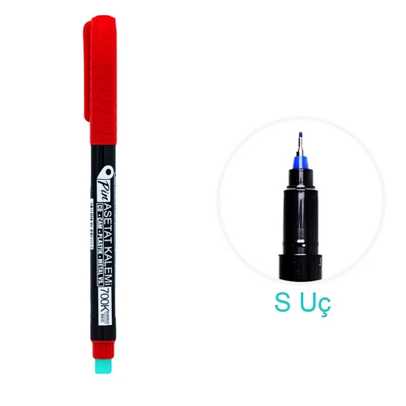 Pin 700 Asetat Kalemi S Uç Kırmızı 3 Adet - Resim 2