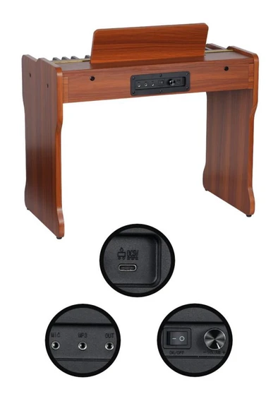 Midex CP-360OR Ahşap Çocuk Piyanosu Pilli 37 Tuşlu Gerçek Piyano Tuşları - Resim 3