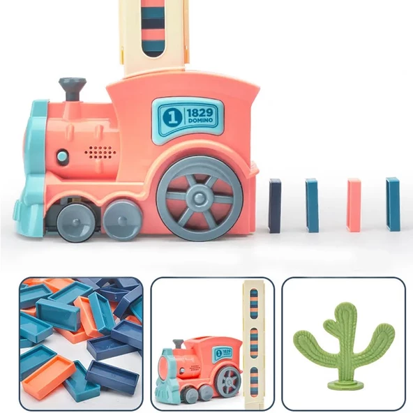 Minio Baby - Işıklı Sesli Domino Tren - Otomatik Domino Dizilimi - Eğitici Oyuncak - Pembe - 3