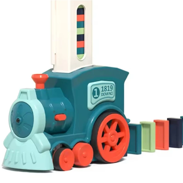 Minio Baby - Işıklı Sesli Domino Tren - Otomatik Domino Dizilimi - Eğitici Oyuncak - Mavi - 5