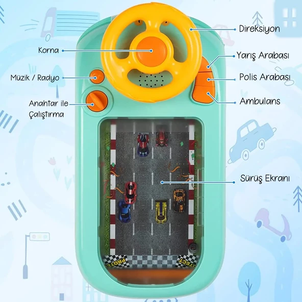 Minio Baby - Sesli Direksiyon Simülasyon - Araba Yarışı- El kol Göz Koordinasyonu - Eğitici Oyuncak - 4