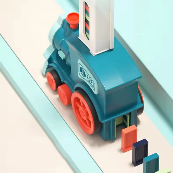 Minio Baby - Işıklı Sesli Domino Tren - Otomatik Domino Dizilimi - Eğitici Oyuncak - Mavi - 6