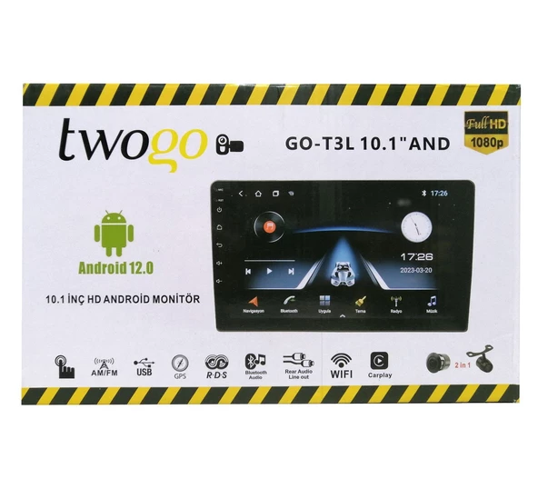 Twogo 10.1” İnç Android 12.0 İşletim Sistemli Multimedya 2GB-32GB Carplay İnce Kasa HD Monitör 4*60W