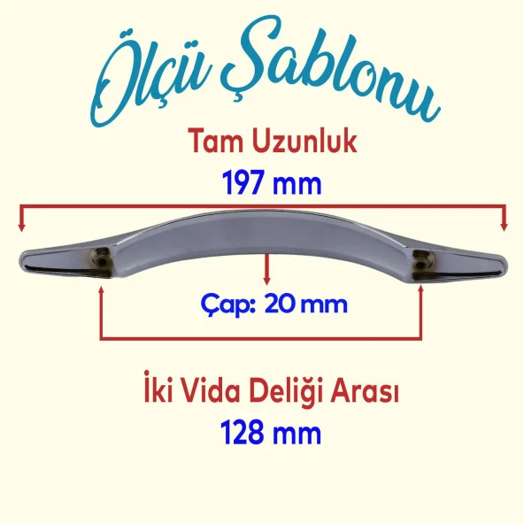 Mobilya Mutfak Dolabı Çekmece Dolap Kapak Kulpu Kulbu Krom Metal Kulp128 mm - Resim 2