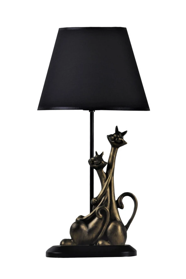 qdec Modern Dizayn Kedi Abajur Gold Siyah