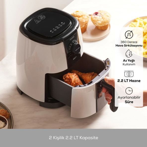 Karaca Smart Cook 60 Dakikaya Kadar Zaman Ayarlı Compact Airfryer Krem 2 Kişilik - 3