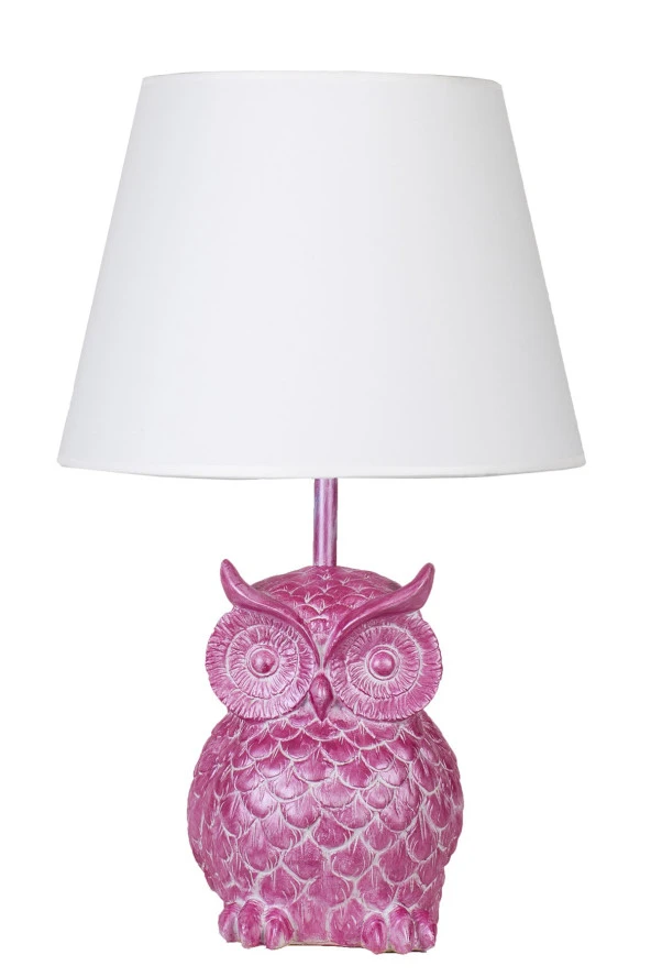 qdec Modern Dizayn Baykuş Abajur Pembe Beyaz