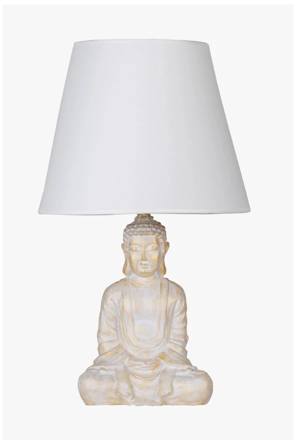 qdec Modern Dizayn Buda Abajur BeyazGold-Beyaz