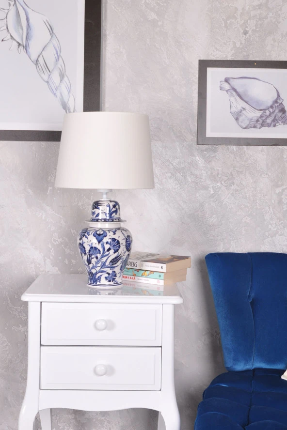 qdec Bleu Blanc Şah Vazo Abajur Lale Karanfil Beyaz - 2