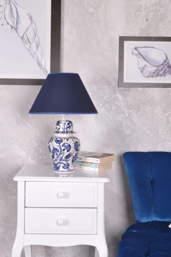 qdec Bleu Blanc Şah Vazo Abajur Lale Karanfil K.Mavi - 2