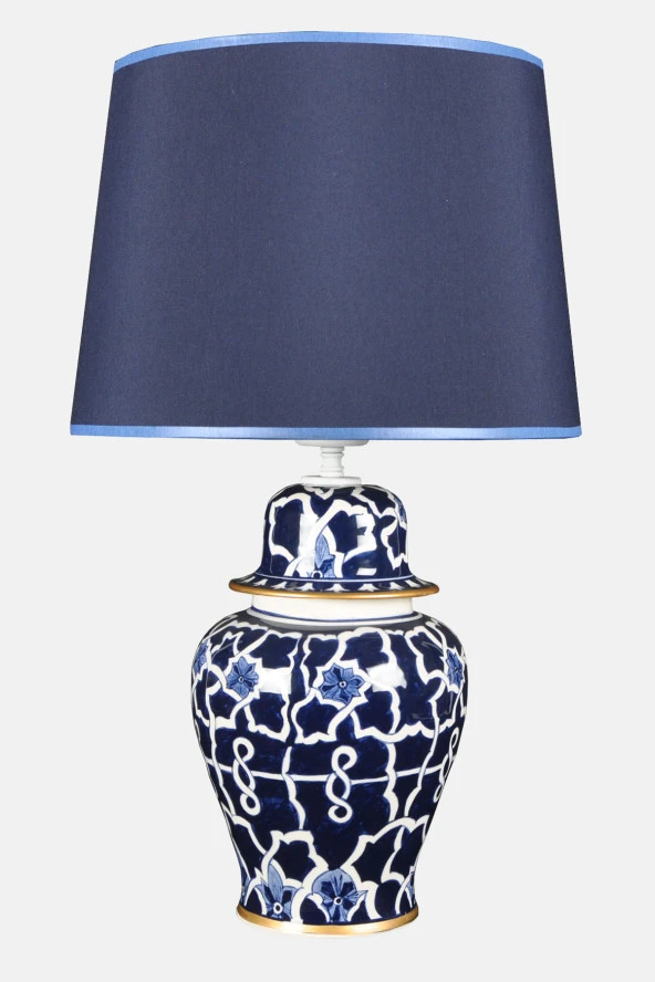 qdec Bleu Blanc Şah Vazo Abajur Mavi Yaldız Mavi