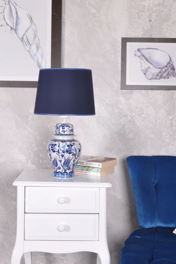 qdec Bleu Blanc Şah Vazo Abajur Turkuaz Lale Karanfil Mavi - 2