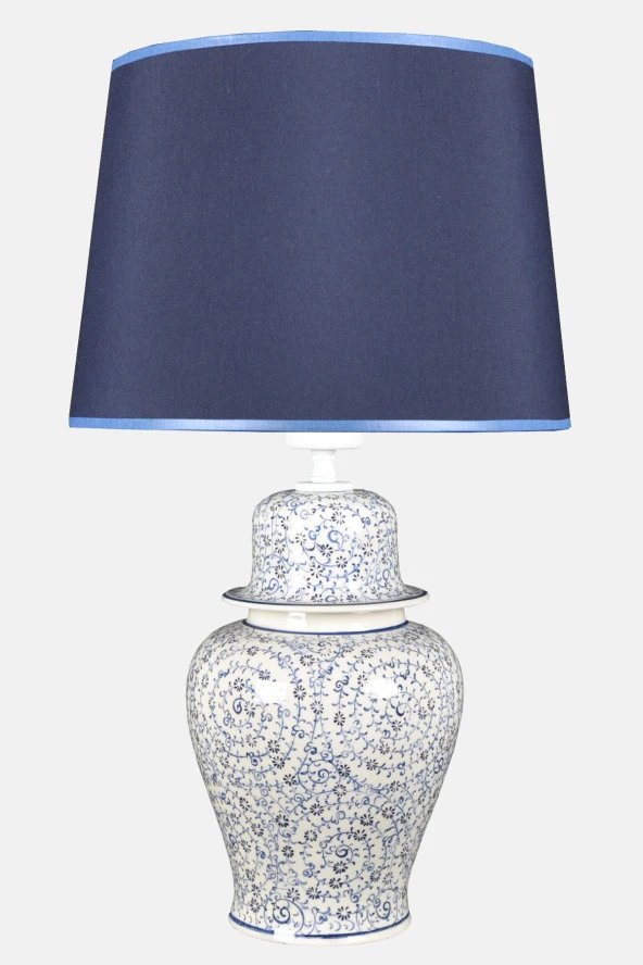 qdec Bleu Blanc Şah Vazo Abajur Haliç Mavi