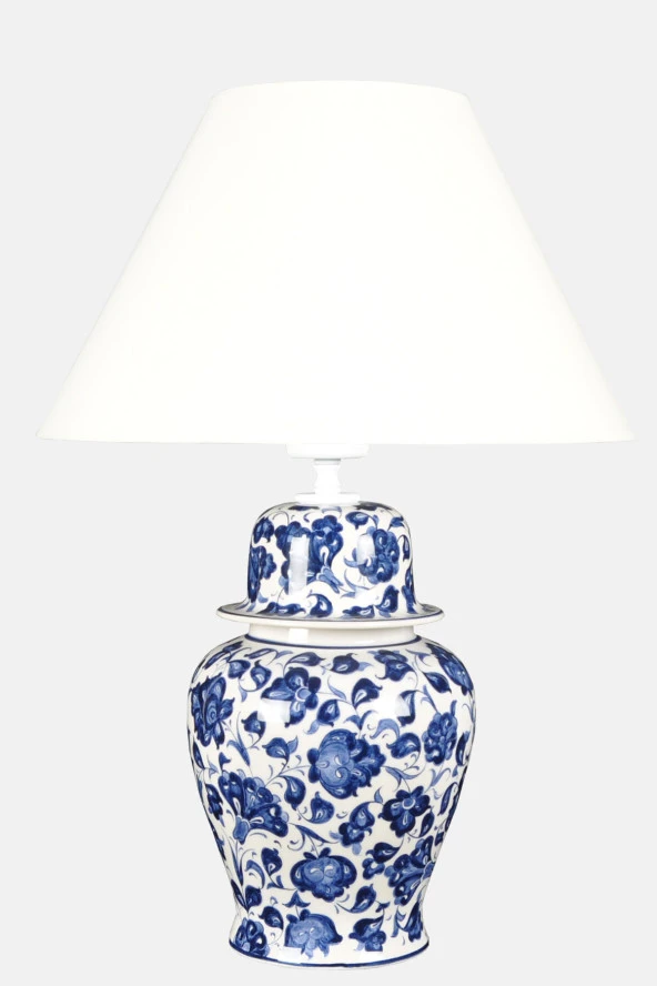 qdec Bleu Blanc Şah Vazo Abajur Lotus K.Beyaz