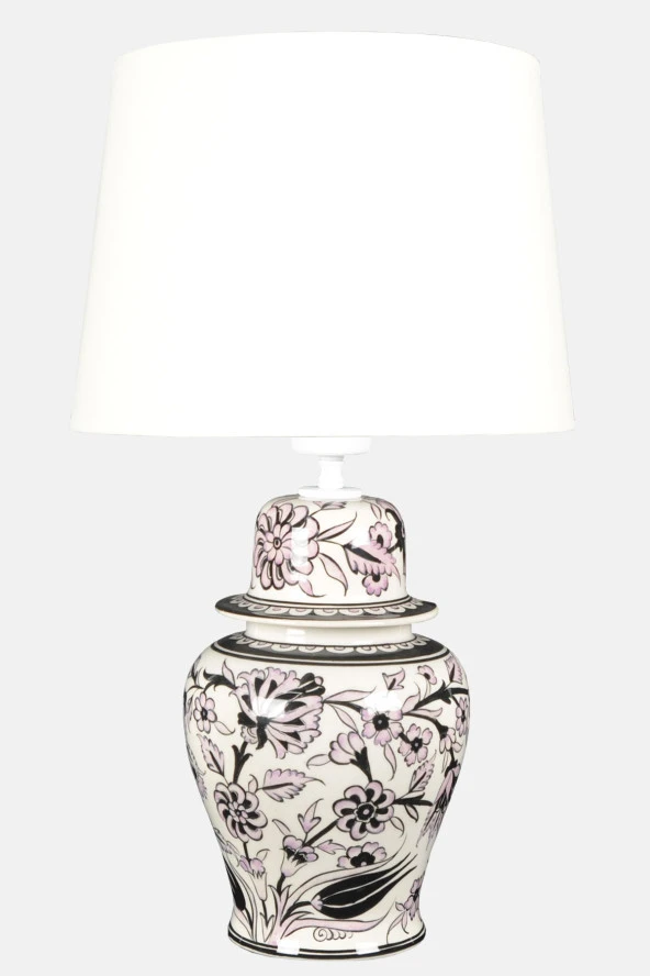 qdec Bleu Blanc Şah Vazo Abajur Şakayık Beyaz