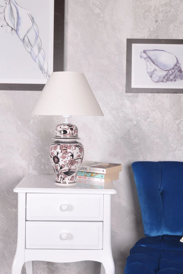 qdec Bleu Blanc Şah Vazo Abajur Şakayık K.Beyaz - 2