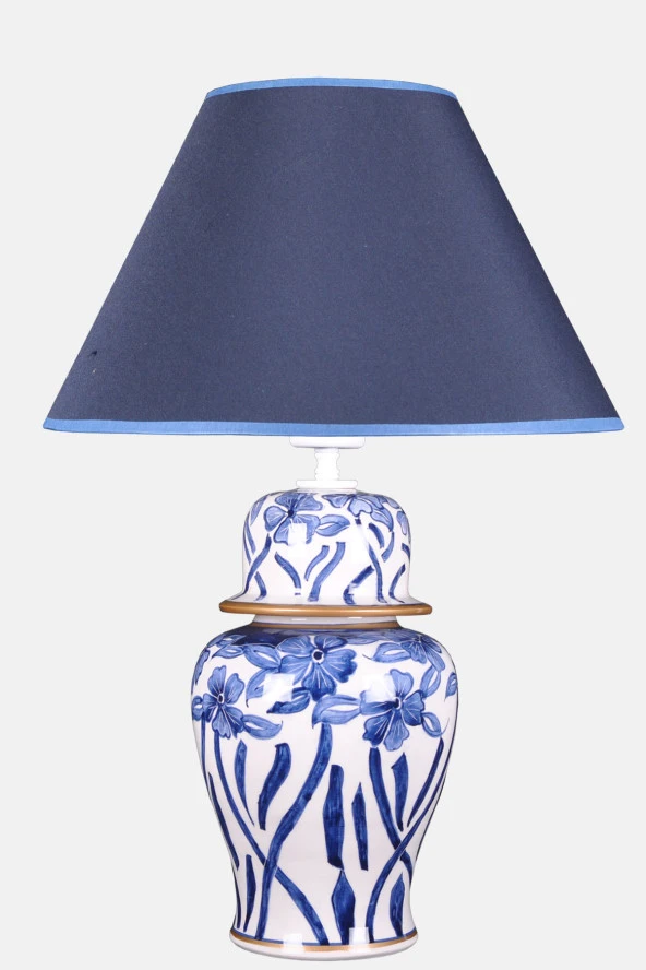 qdec Bleu Blanc Şah Vazo Abajur Çiçekli Yaldız K.Mavi