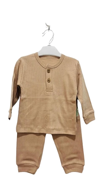 uğurböceğiçocuk Ahşap Düğmeli Alt Üst Takım Bebek Pijama Takım - 6