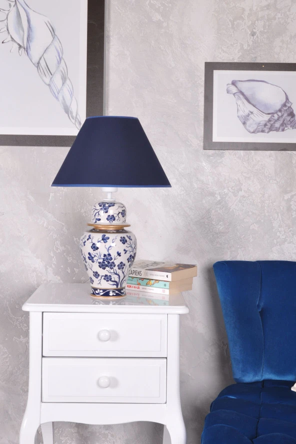 qdec Bleu Blanc Şah Vazo Abajur Bahar Dalı K.Mavi - 2