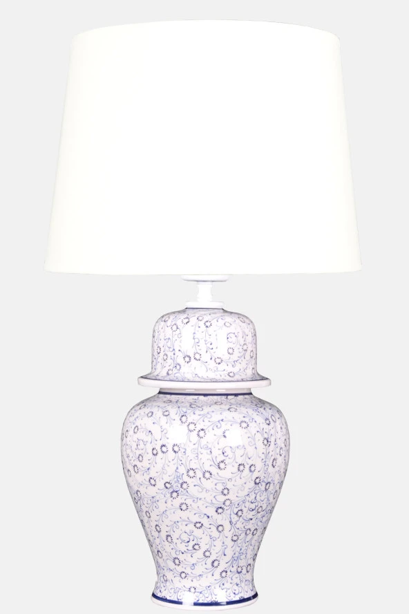 qdec Bleu Blanc Şah Vazo Abajur Seyrek Halıç Beyaz