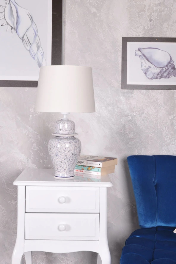 qdec Bleu Blanc Şah Vazo Abajur Seyrek Halıç Beyaz - 2