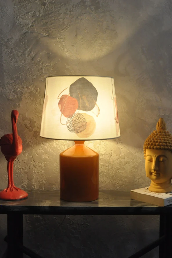 qdec Seramik Küp Vazo Abajur Hardal - Soyut - 2