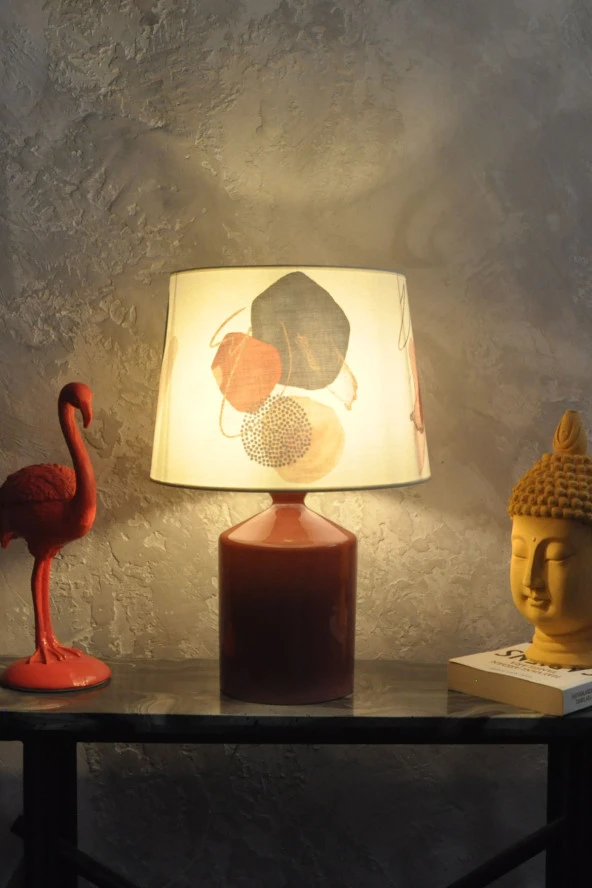 qdec Seramik Küp Vazo Abajur KahveKırmızı - Soyut - 2