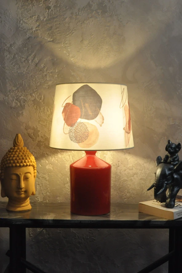 qdec Seramik Küp Vazo Abajur Kırmızı - Soyut - 2