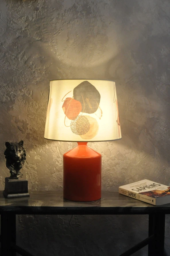 qdec Seramik Küp Vazo Abajur Turuncu - Soyut - 2